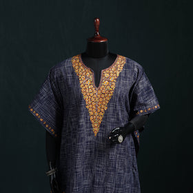 Blue - Kashmiri Kashida Hand Embroidered Cotton Kaftan (Medium) 22