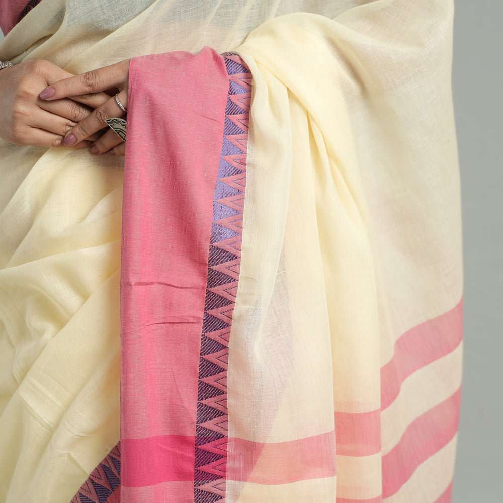 Yellow - Bengal Woven Border Handloom Pure Cotton Saree 57