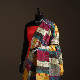 Multicolor - Bengal Hand Embroidery Patchwork Reversible Silk Kantha Dupatta 73