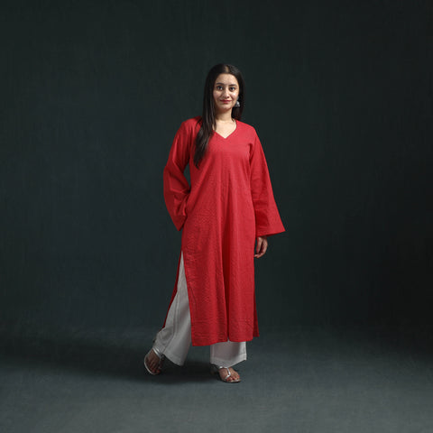 Plain Running Stitch Cotton Straight Long Kurta for women 09