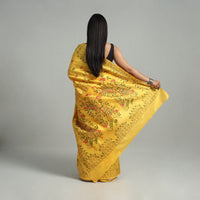 Yellow - Handcrafted Bengal Nakshi Kantha Work Silk Saree 48