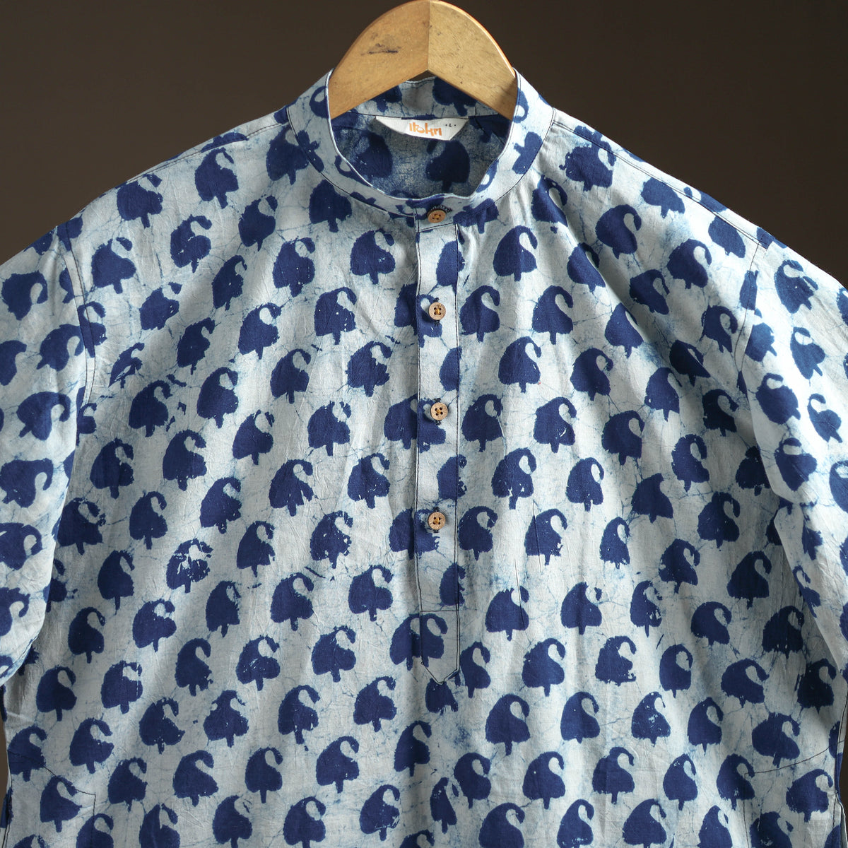 Indigo Bagru Block Print Natural Dyed Cotton Short Men Kurta 05