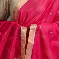 Pink - Traditional Chanderi Silk Handloom Zari Buti Dupatta with Tassels 46