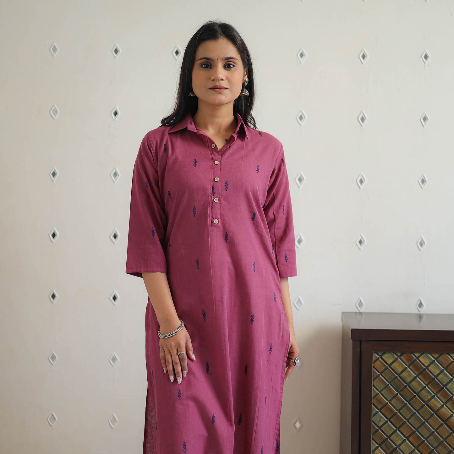 Purple - Pure Cotton Straight Jacquard Kurta 15