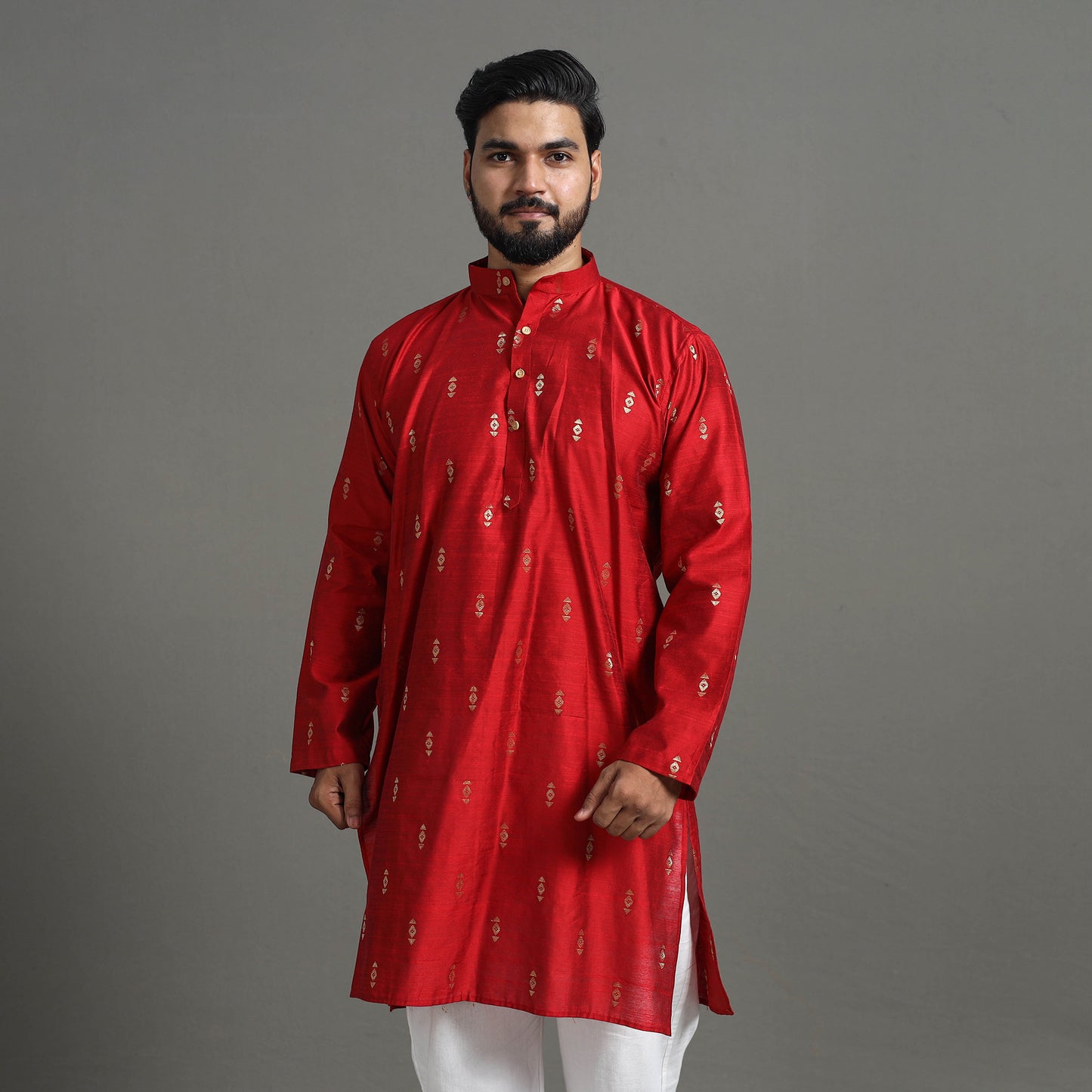 Zari Buti Spun Dupion Viscose Silk Plain Men Kurta 05