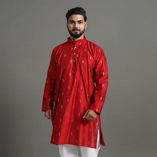 Zari Buti Spun Dupion Viscose Silk Plain Men Kurta 05