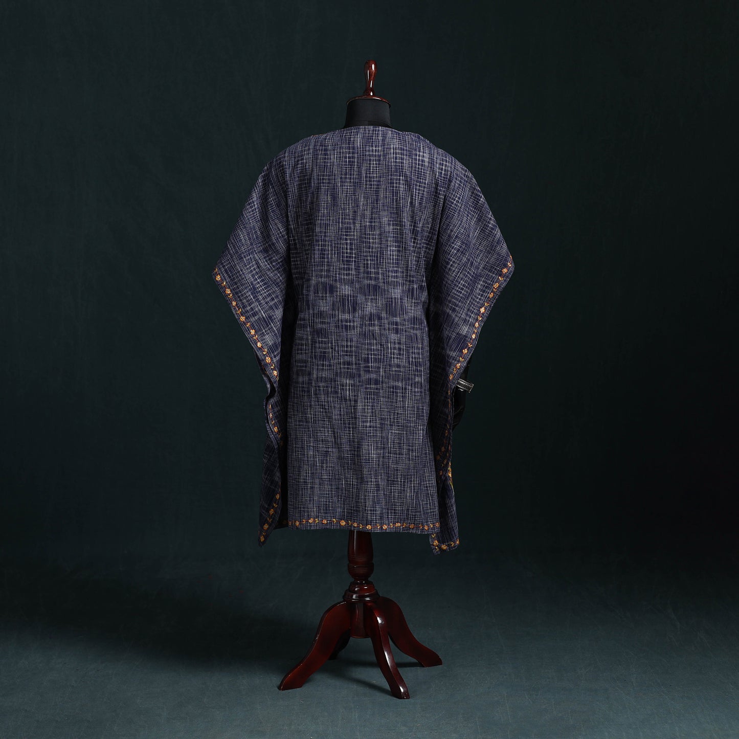 Blue - Kashmiri Kashida Hand Embroidered Cotton Kaftan (Medium) 22