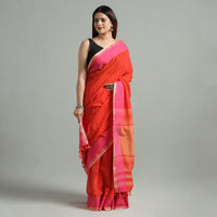 Red - Bengal Woven Border Handloom Pure Cotton Saree 58