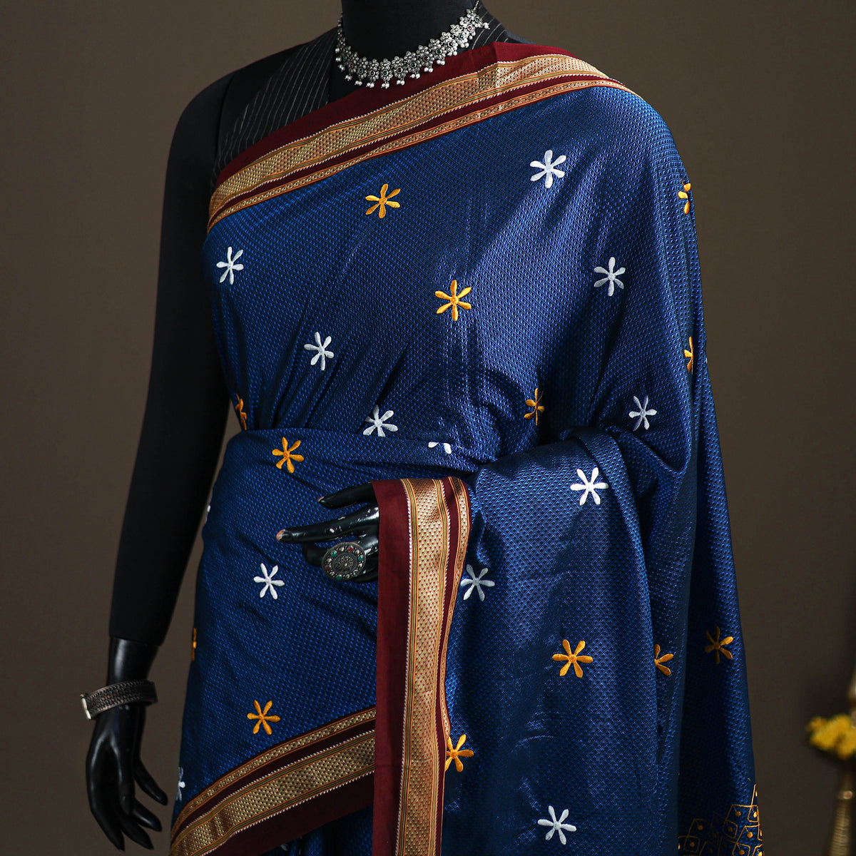 Mercerised Cotton Silk Embroidered Khun Saree with Blouse Piece 21