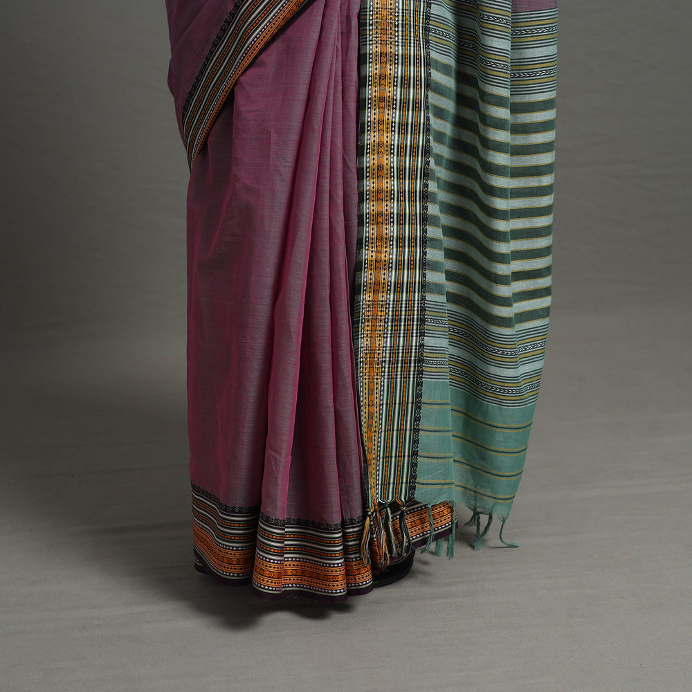 Pink - Bengal Handwoven Cotton Plain Begampuri Saree 24