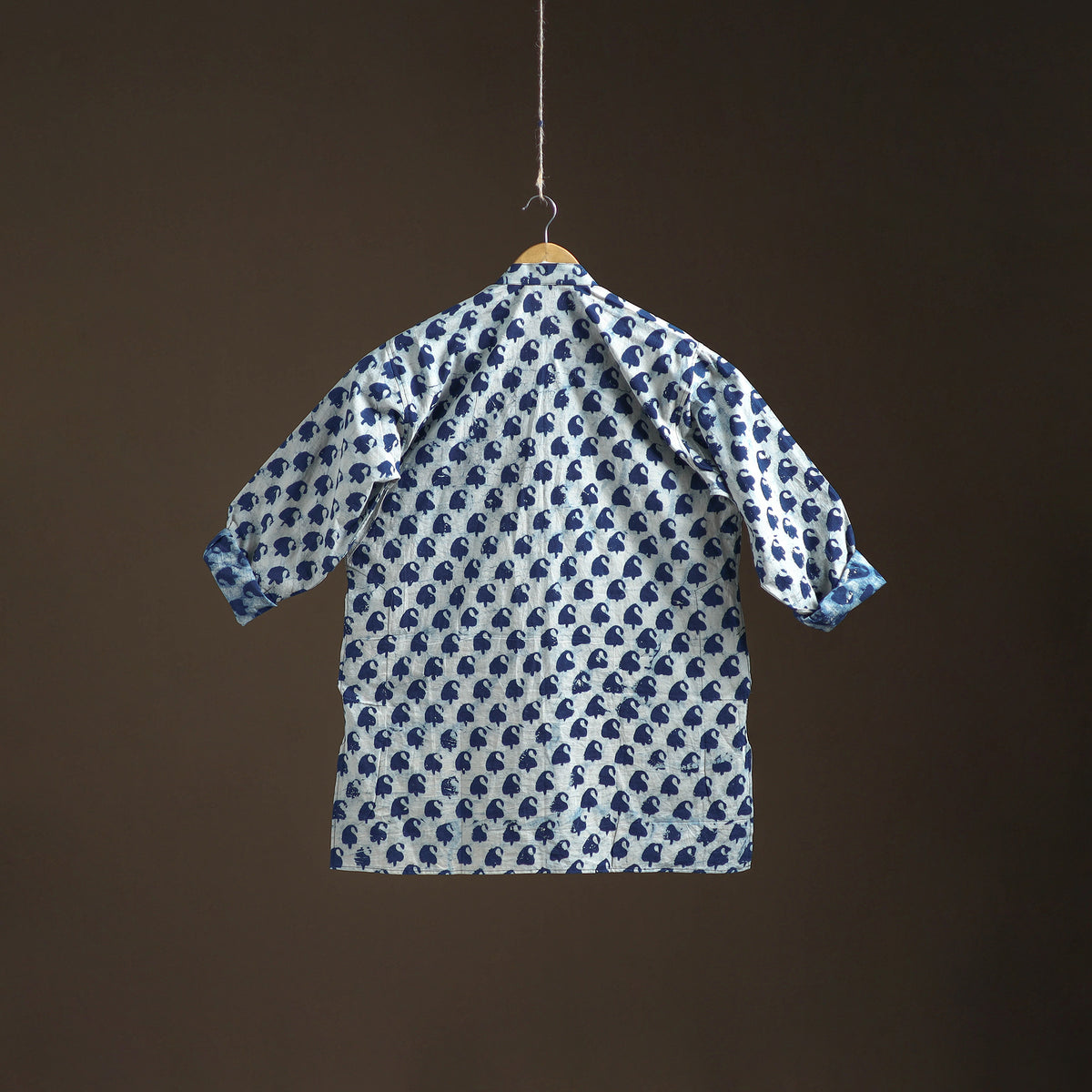 Indigo Bagru Block Print Natural Dyed Cotton Short Men Kurta 05