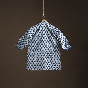 Indigo Bagru Block Print Natural Dyed Cotton Short Men Kurta 05