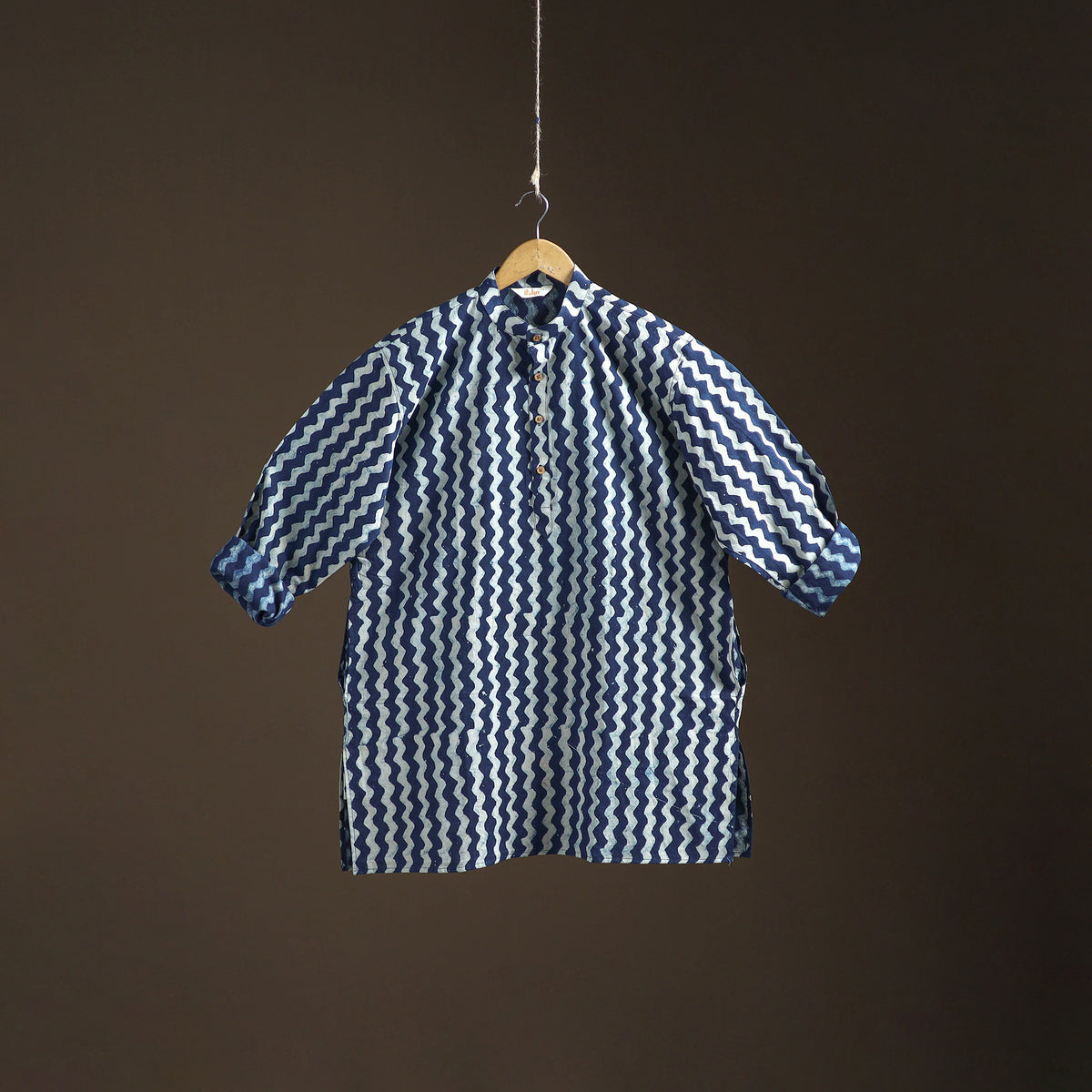 Indigo Bagru Block Print Natural Dyed Cotton Short Men Kurta 03