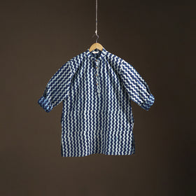 Indigo Bagru Block Print Natural Dyed Cotton Short Men Kurta 03