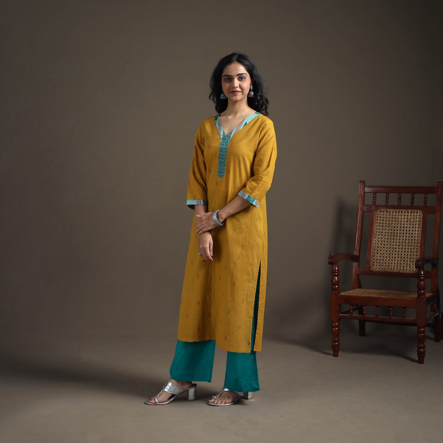 Jacquard Cotton Straight Long Kurta for Women 03