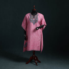 Pink - Kashmiri Kashida Hand Embroidered Cotton Kaftan (Medium) 23