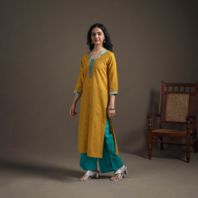 Jacquard Cotton Straight Long Kurta for Women 03