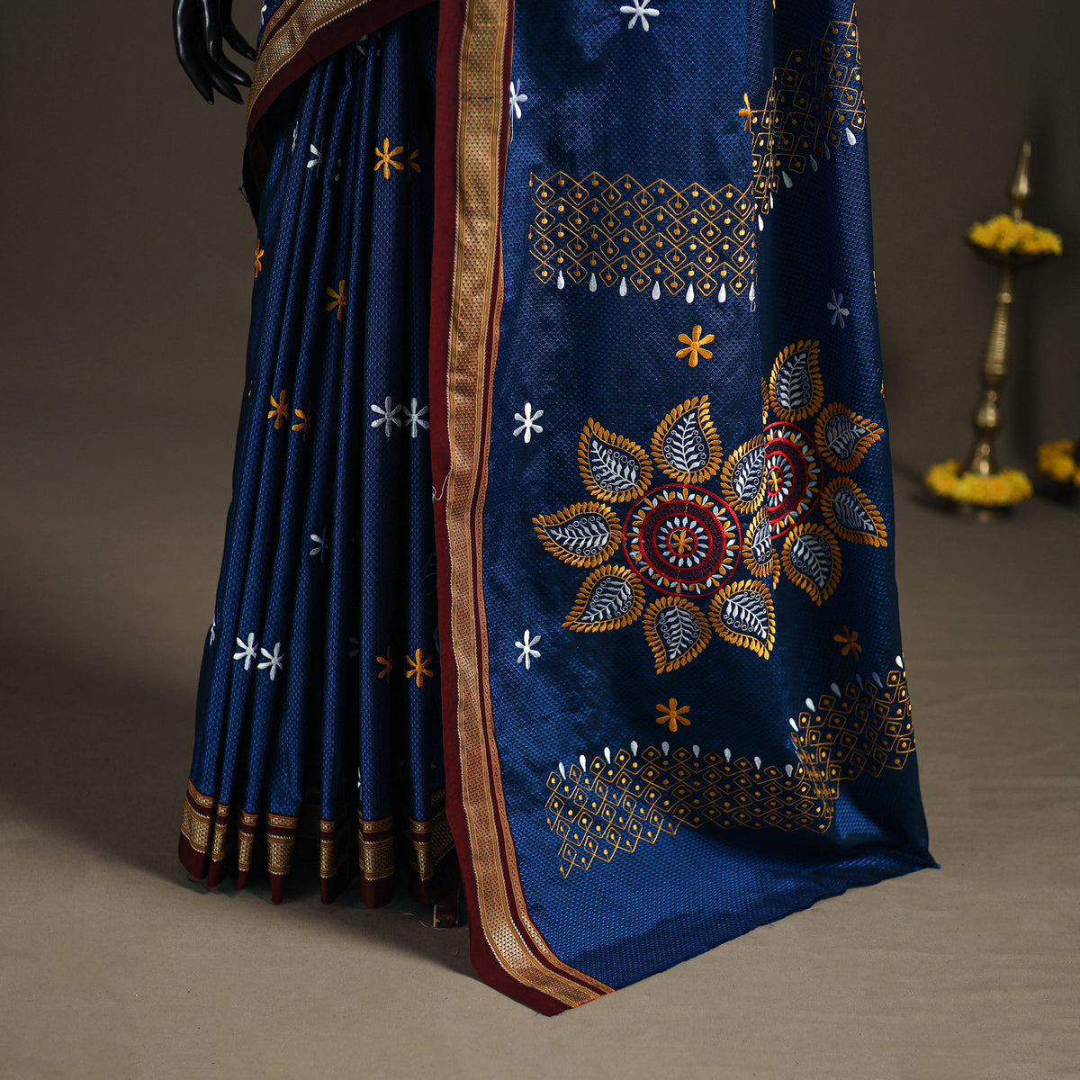 Mercerised Cotton Silk Embroidered Khun Saree with Blouse Piece 21
