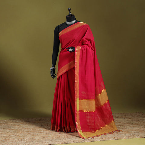 Red - handloom cotton zari border mangalagiri saree 29