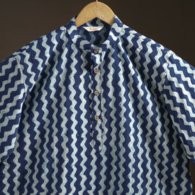 Indigo Bagru Block Print Natural Dyed Cotton Short Men Kurta 03