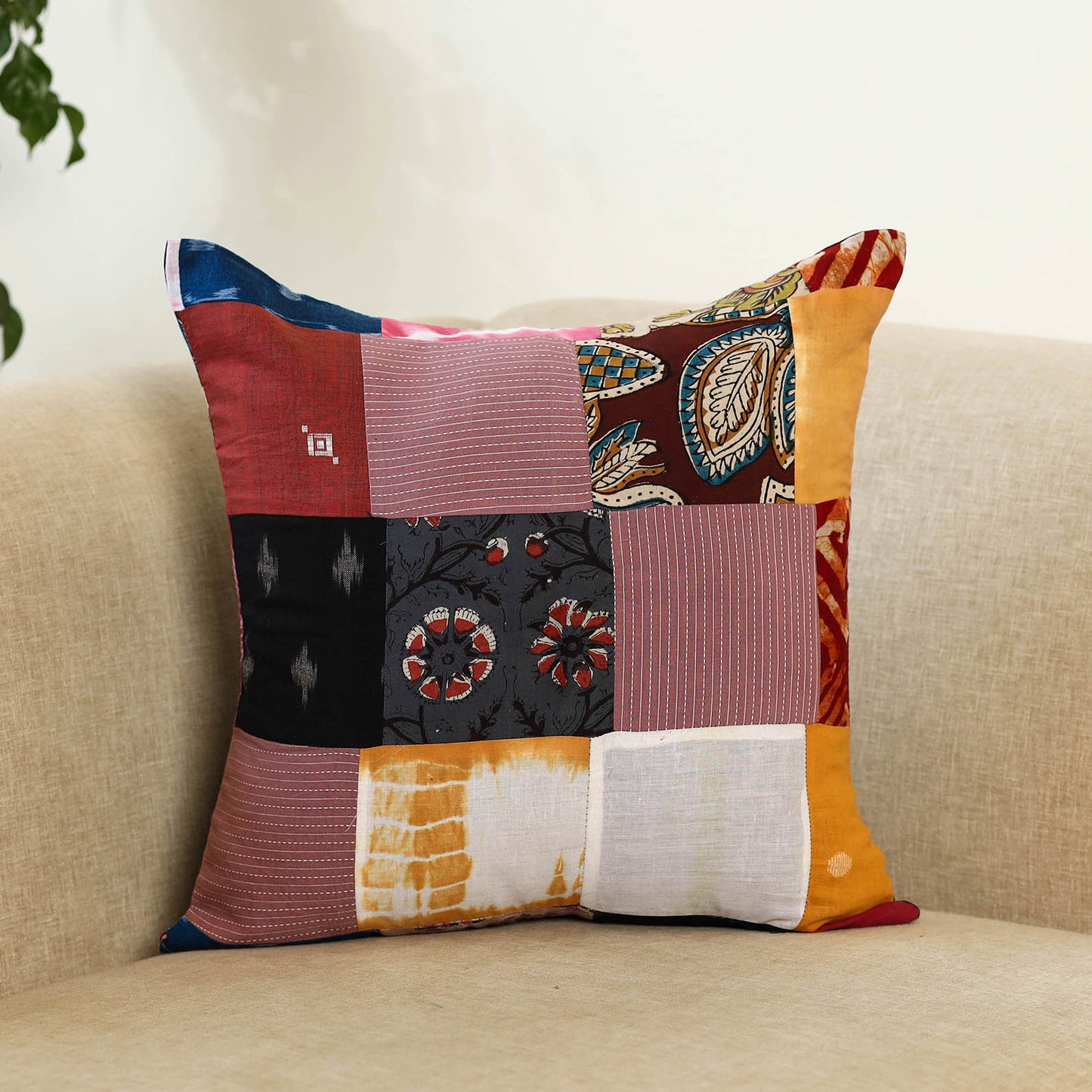  Multicolor Handcrafted Cotton Patchwork Cushion Cover