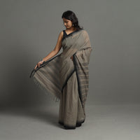 Grey - Bengal Handwoven Cotton Plain Begampuri Saree 25