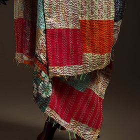 Multicolor - Bengal Hand Embroidery Patchwork Reversible Silk Kantha Dupatta 74