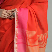 Red - Bengal Woven Border Handloom Pure Cotton Saree 58