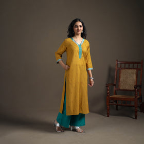 Jacquard Cotton Straight Long Kurta for Women 03