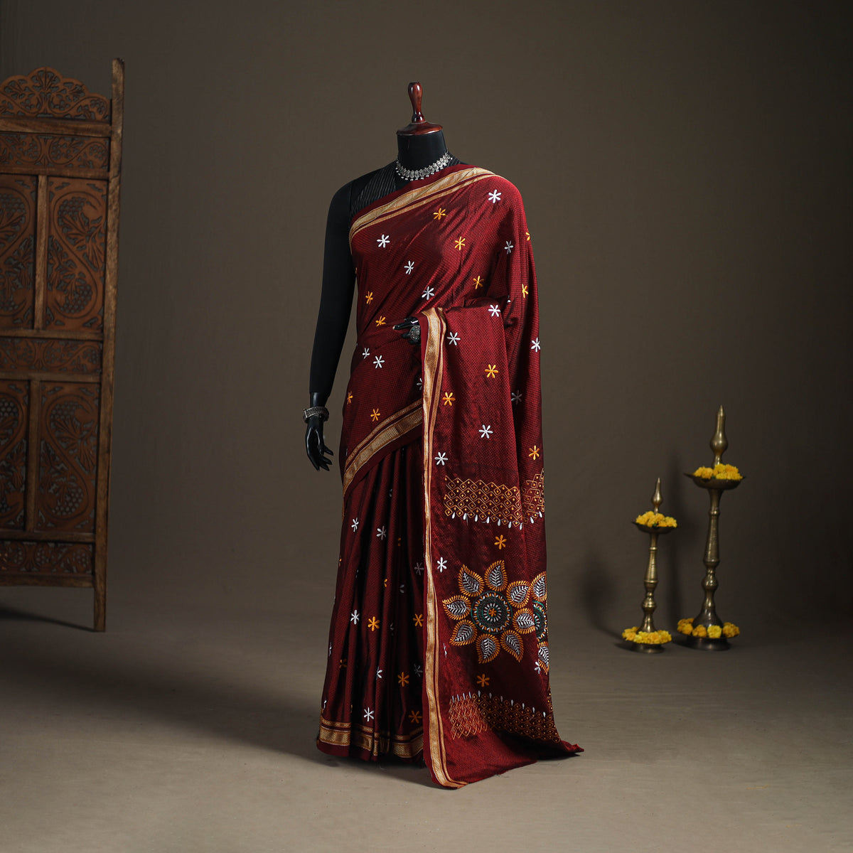Mercerised Cotton Silk Embroidered Khun Saree with Blouse Piece 22