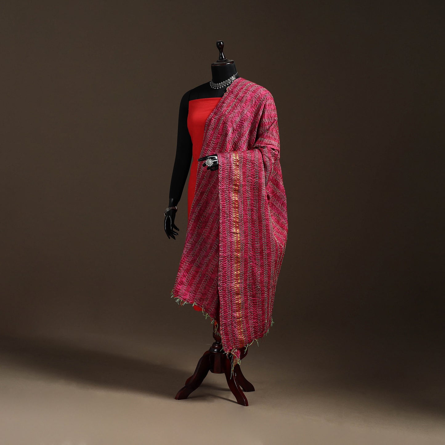 Multicolor - Bengal Hand Embroidery Patchwork Reversible Silk Kantha Dupatta 74