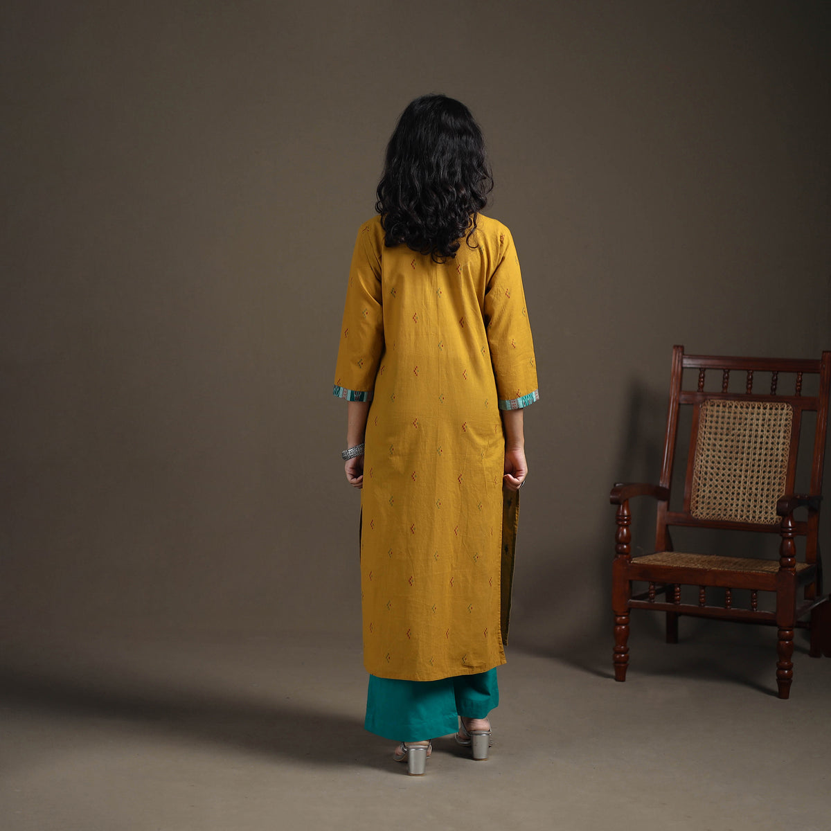 Jacquard Cotton Straight Long Kurta for Women 03