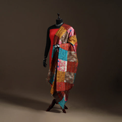 Bengal Hand Embroidery Patchwork Reversible Silk Kantha Dupatta 75