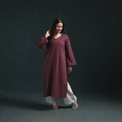 Plain Running Stitch Cotton Straight Long Kurta for women 06