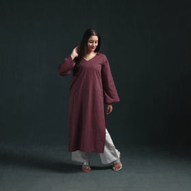 Plain Running Stitch Cotton Straight Long Kurta for women 06