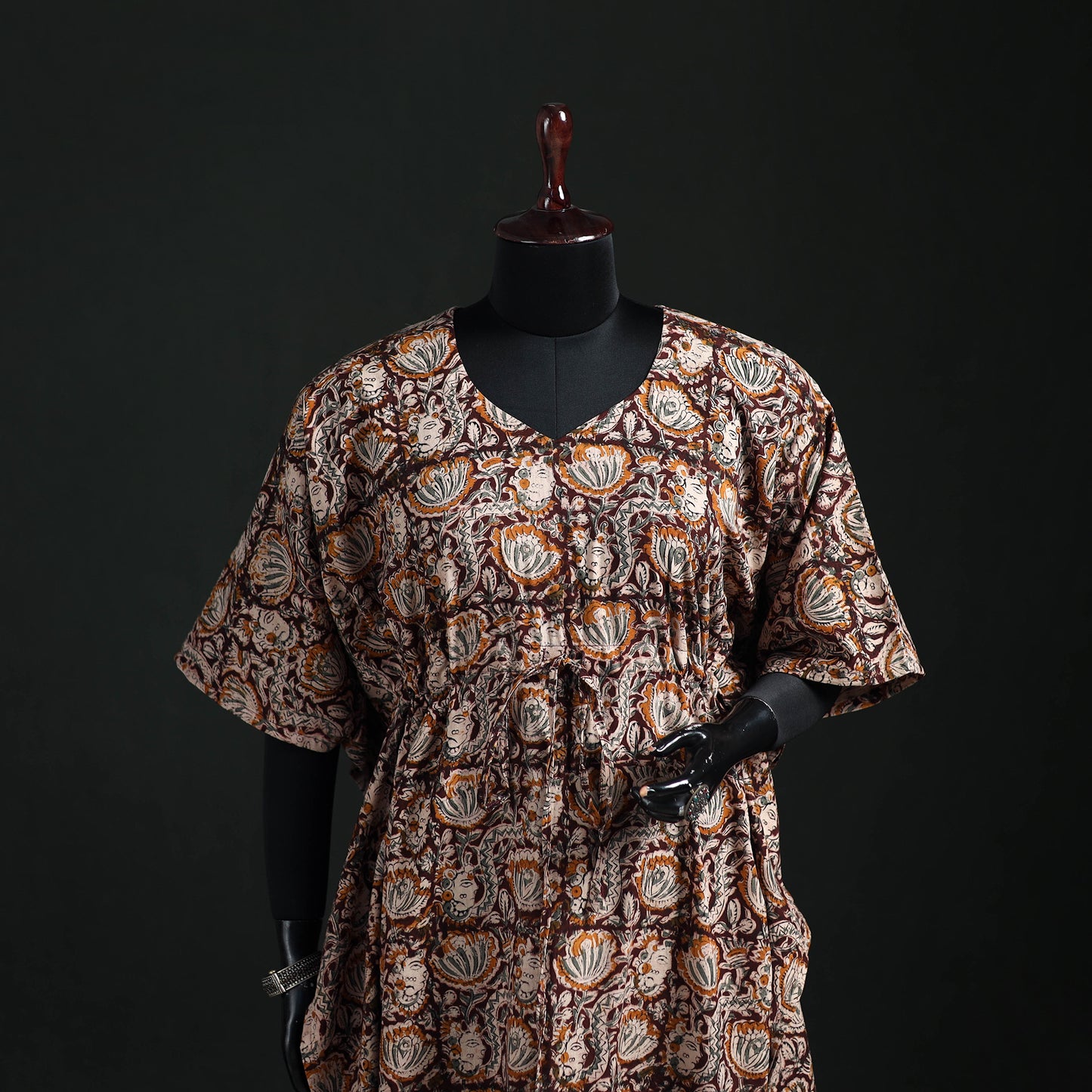 Kalamkari Hand Block Print Natural Dyed Cotton Kaftan (Long) 10