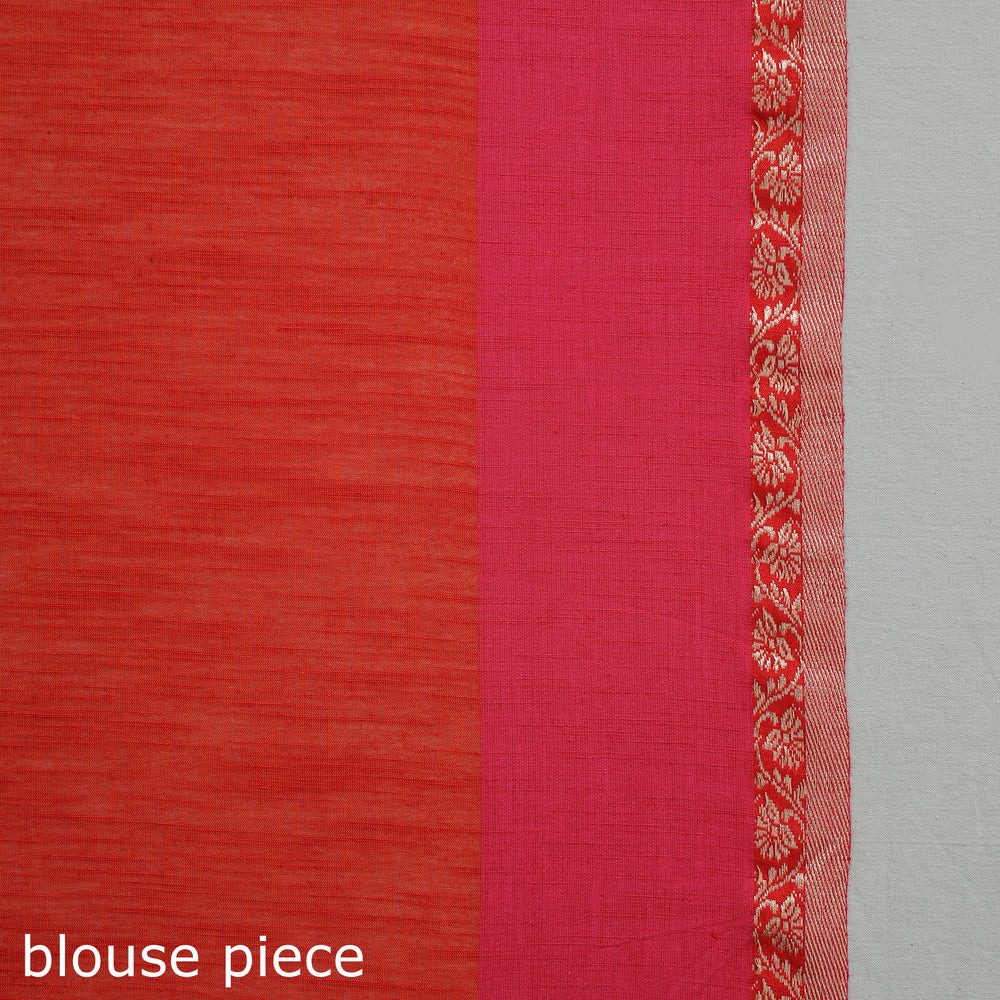 Red - Bengal Woven Border Handloom Pure Cotton Saree 58