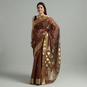 Brown - bengal pure cotton zari tant handloom saree 67