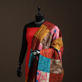 Multicolor - Bengal Hand Embroidery Patchwork Reversible Silk Kantha Dupatta 75