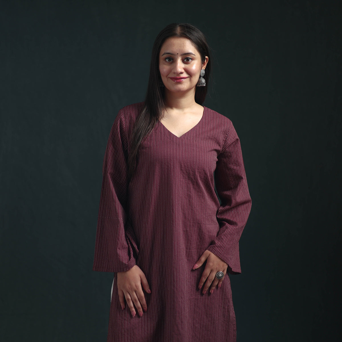 Plain Running Stitch Cotton Straight Long Kurta for women 06