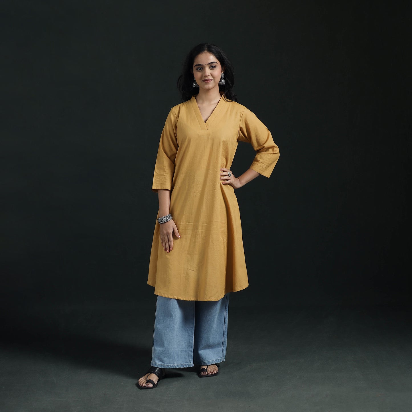 Plain Cotton A-Line Kurta for Women 09