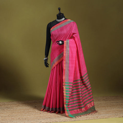 Pink - handloom cotton zari border mangalagiri saree 30