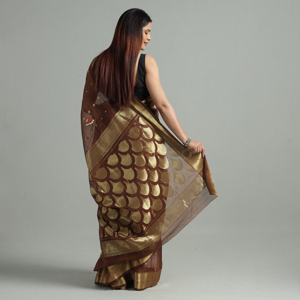 Brown - Bengal Pure Cotton Zari Tant Handloom Saree 67