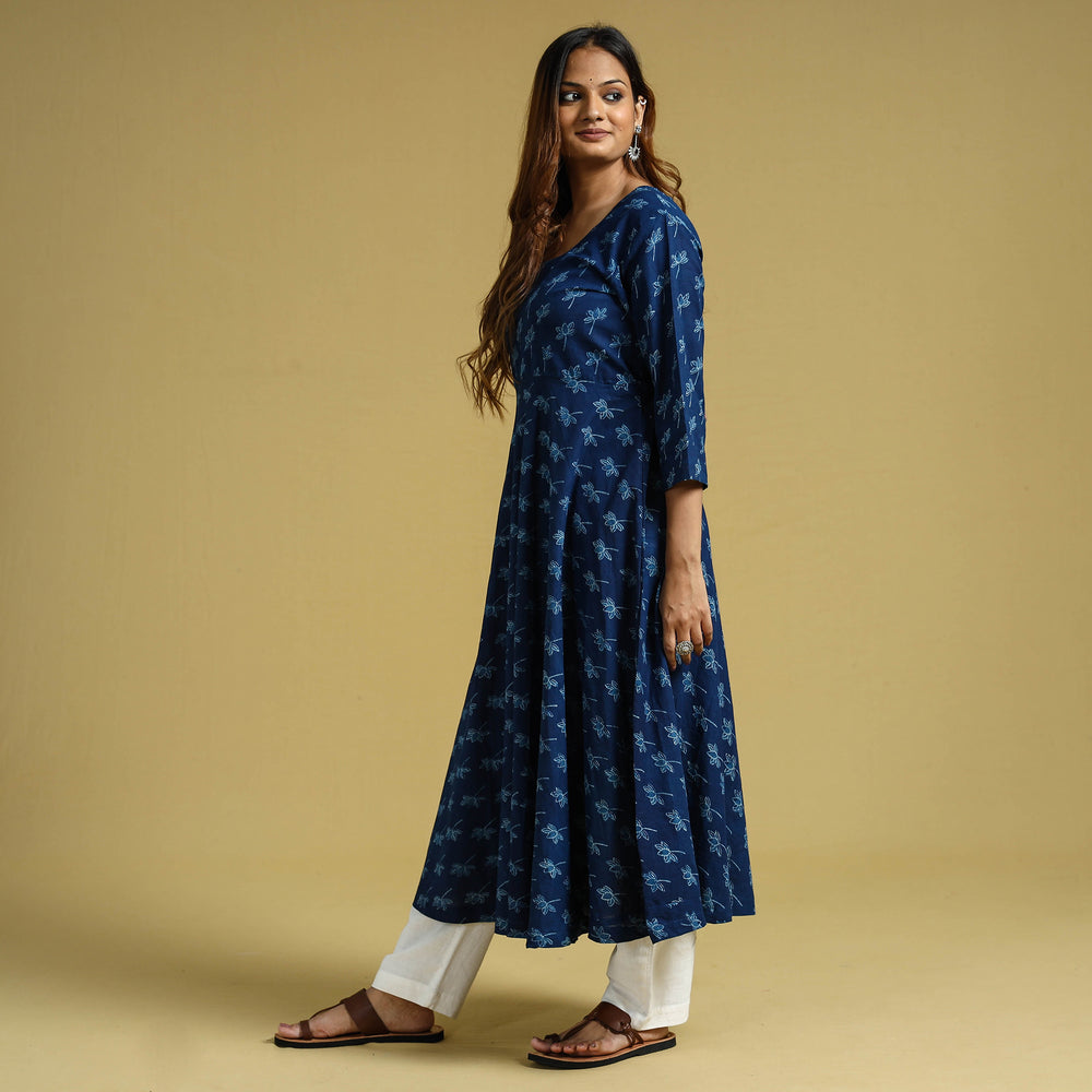 Dabu Block Printed Cotton Flared Gher Dress