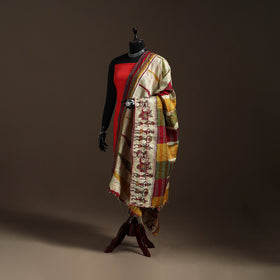 Multicolor - Bengal Hand Embroidery Patchwork Reversible Silk Kantha Dupatta 75