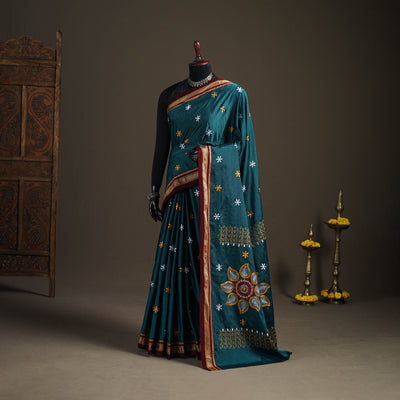 Mercerised Cotton Silk Embroidered Khun Saree with Blouse Piece 23