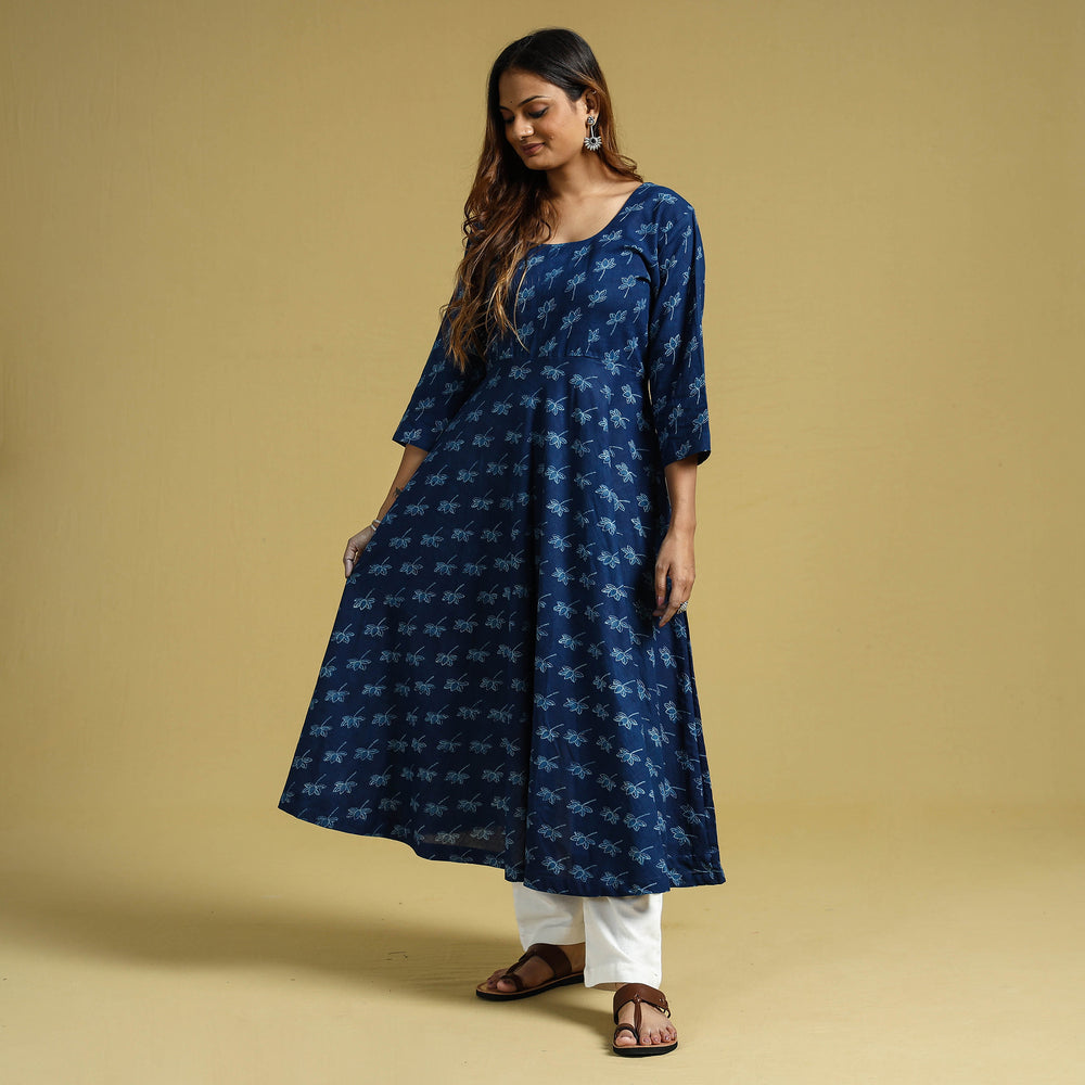 Dabu Block Printed Cotton Flared Gher Dress