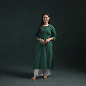 Plain Running Stitch Pintuck Cotton Straight Long Kurta for women 05