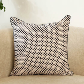 White Block Print Cotton Bagh Cushion Cover