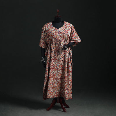 Kalamkari Hand Block Print Natural Dyed Cotton Kaftan (Long) 11
